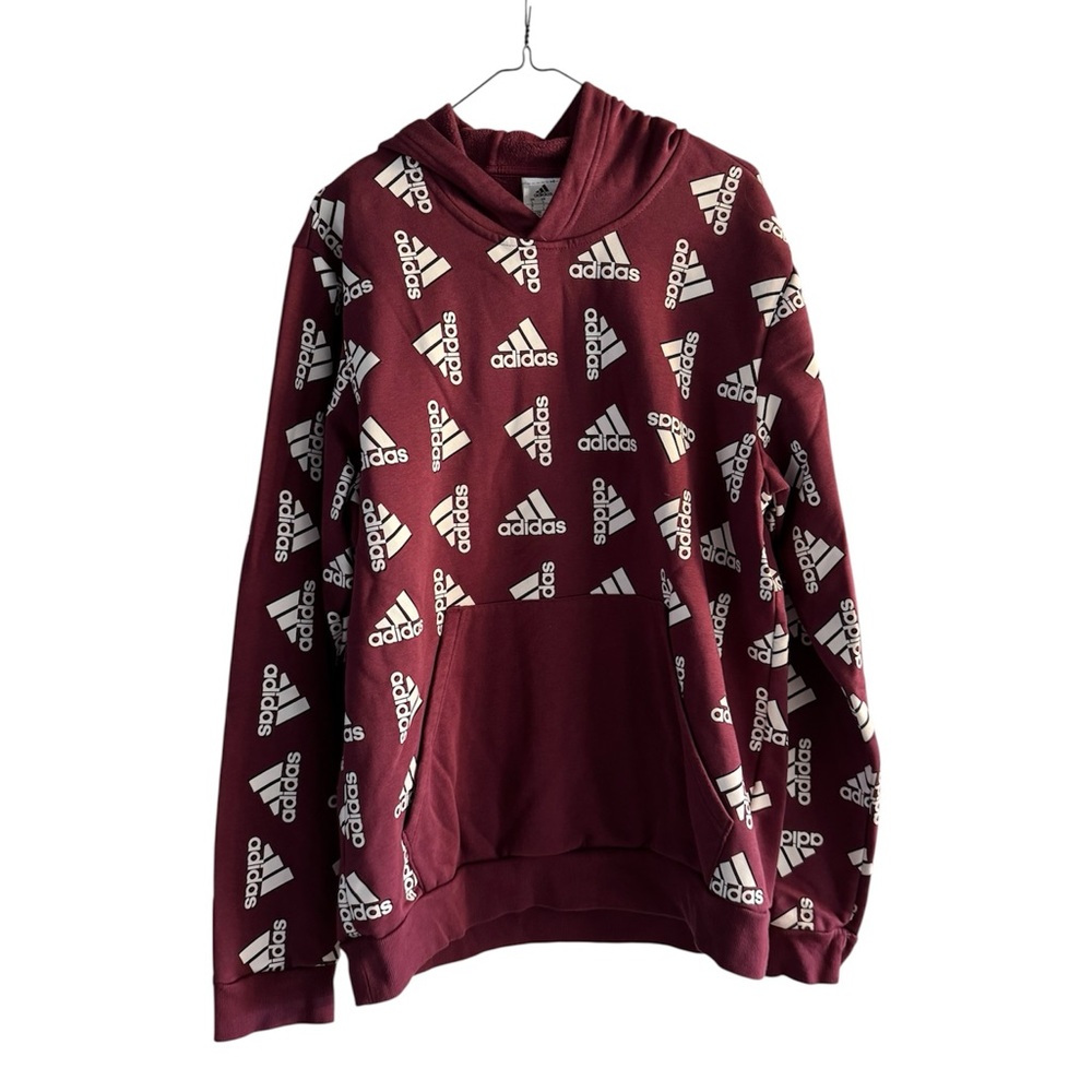 Adidas Men's Maroon Patterned Hoodie